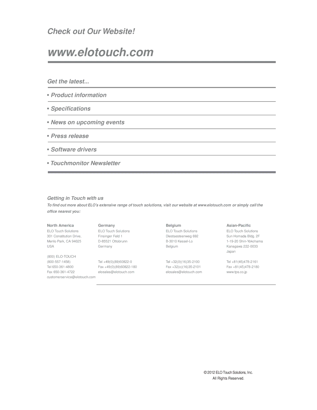 Elo TouchSystems 1519L, 1919L manual Check out Our Website 