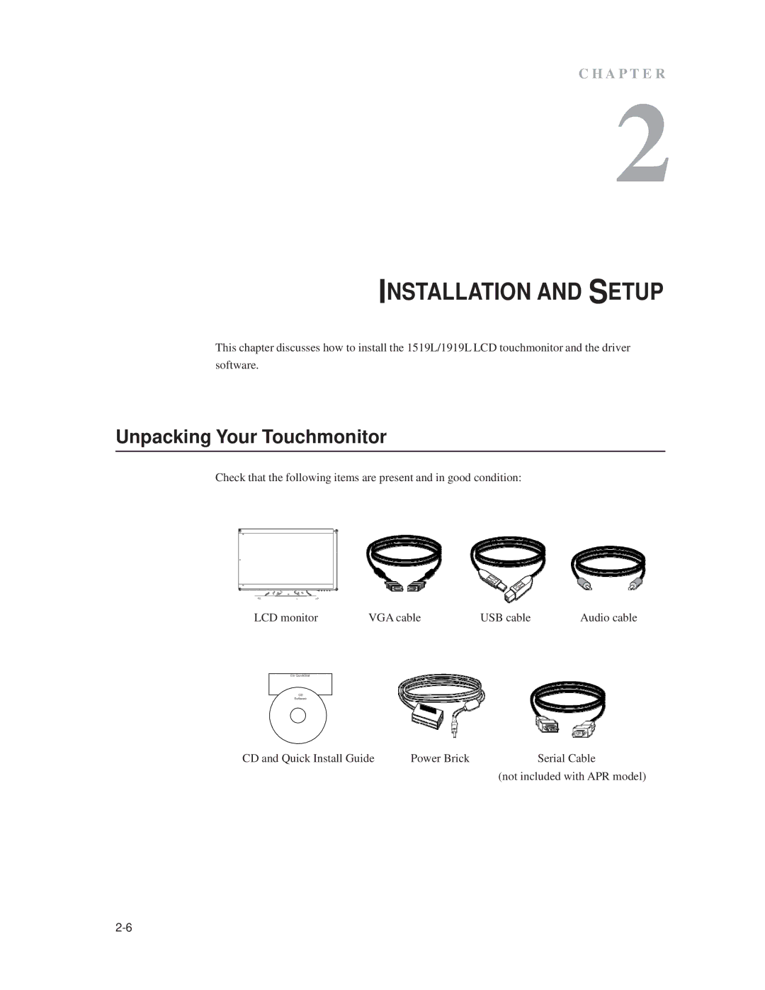 Elo TouchSystems 1919L, 1519L manual Installation and Setup, Unpacking Your Touchmonitor 