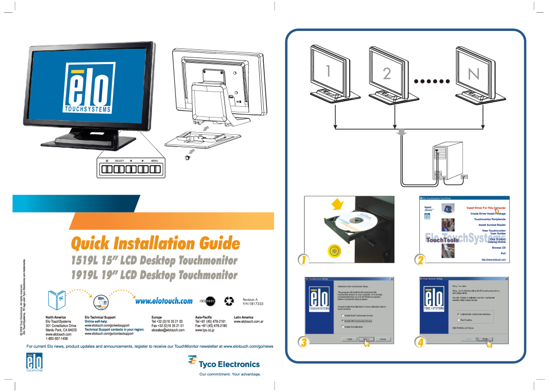 Elo TouchSystems 1919L manual Touchmonitor User Guide, 1519L 15.6” LCD Desktop Touchmonitor 