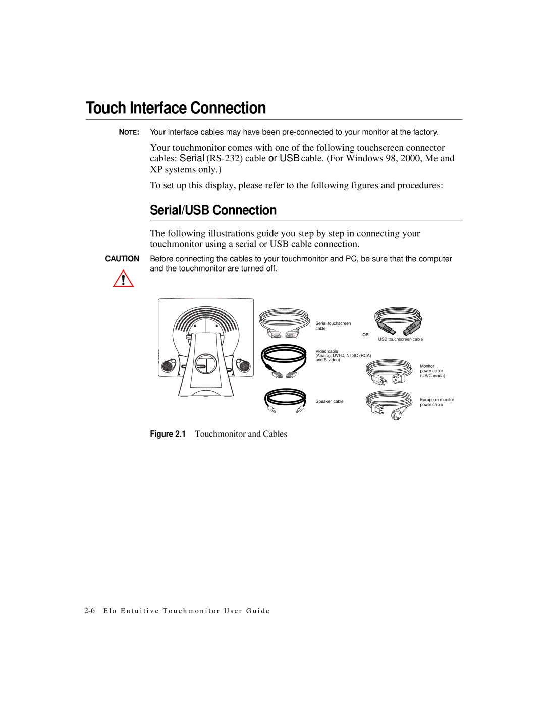 Elo TouchSystems 1925L manual Touch Interface Connection, Serial/USB Connection 