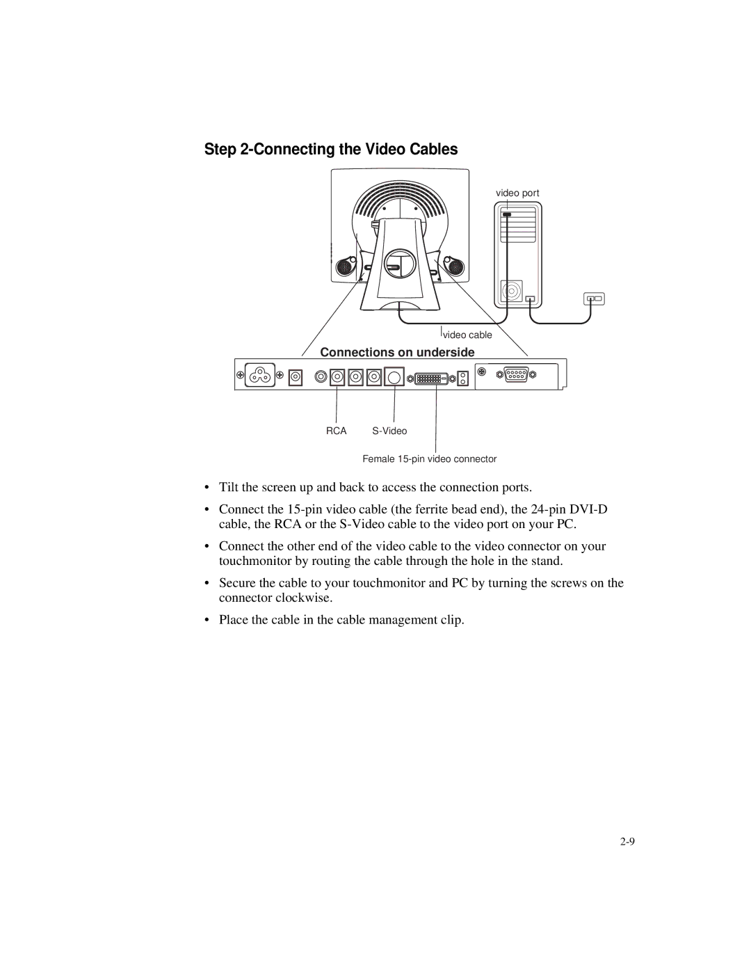 Elo TouchSystems 1925L manual Connecting the Video Cables 