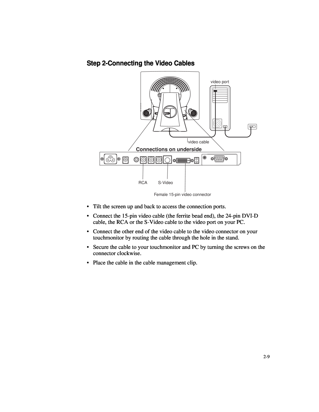 Elo TouchSystems 1925L manual Connecting the Video Cables 