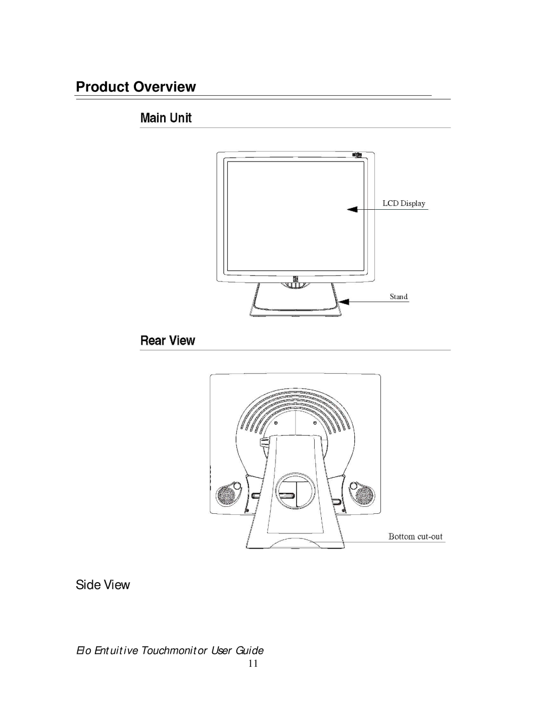 Elo TouchSystems 192XL-XXWA-1 Series manual Product Overview Side View 