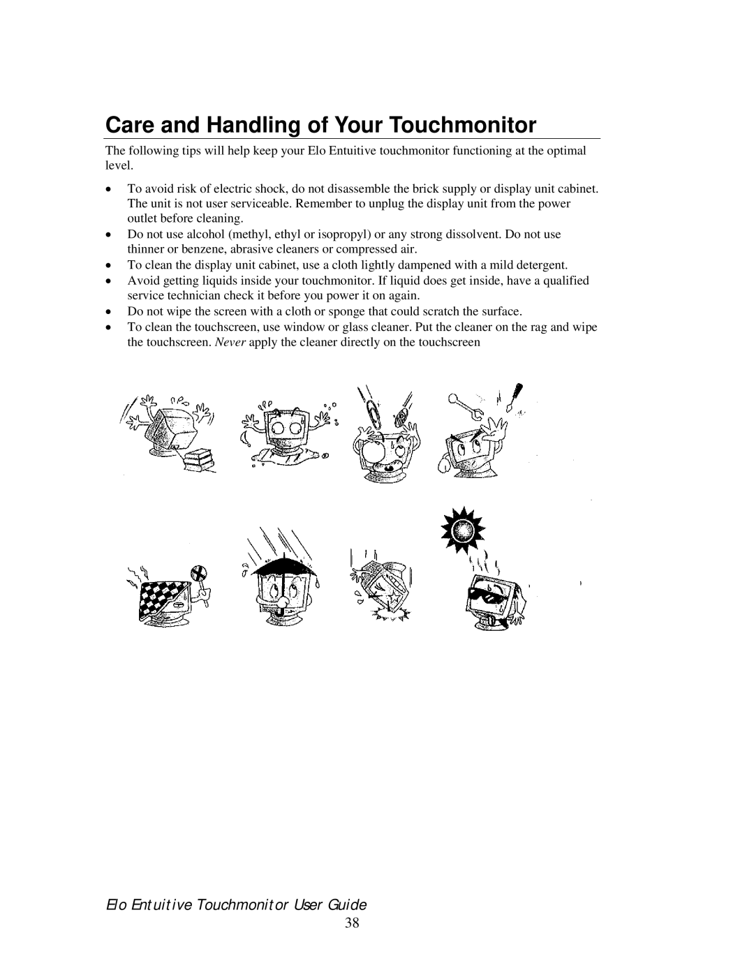 Elo TouchSystems 192XL-XXWA-1 Series manual Care and Handling of Your Touchmonitor 