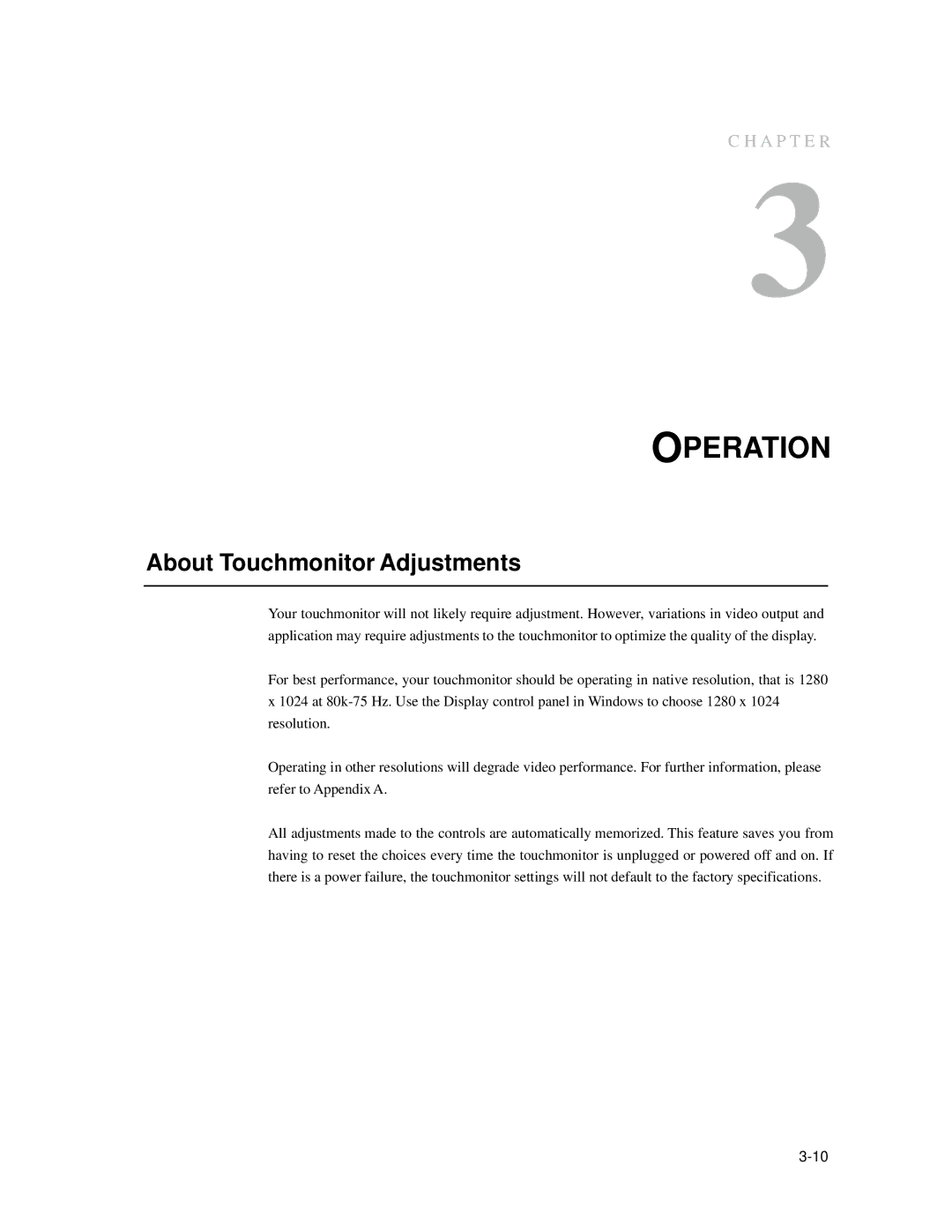 Elo TouchSystems 1939L manual Operation, About Touchmonitor Adjustments 