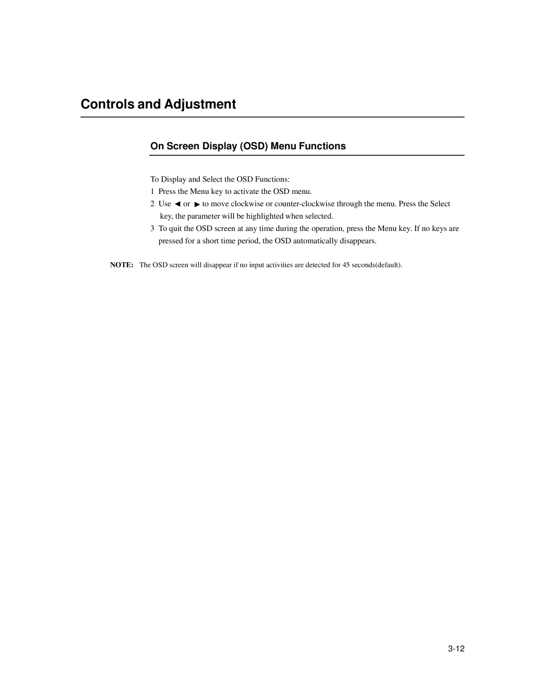 Elo TouchSystems 1939L manual Controls and Adjustment, On Screen Display OSD Menu Functions 