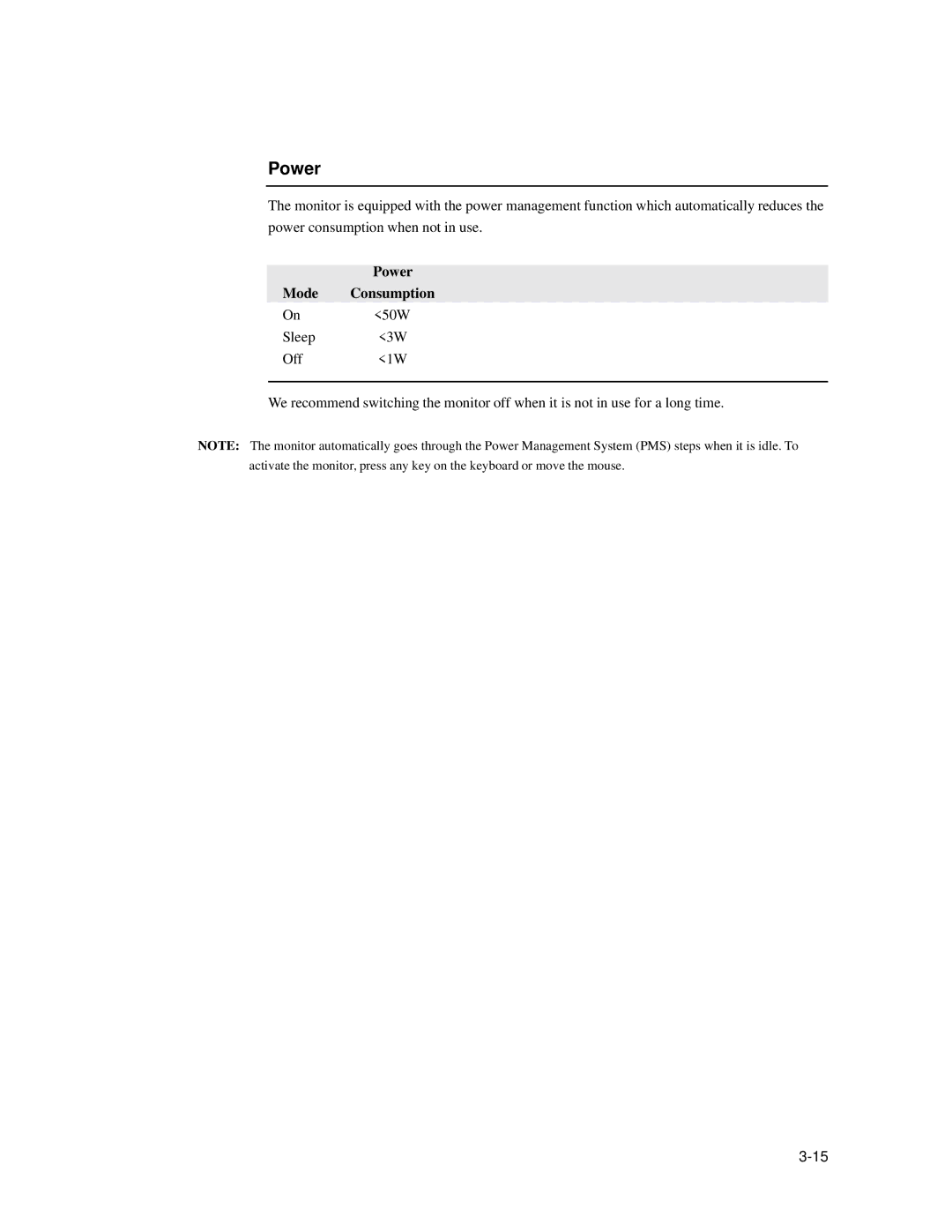 Elo TouchSystems 1939L manual Power, Mode Consumption 