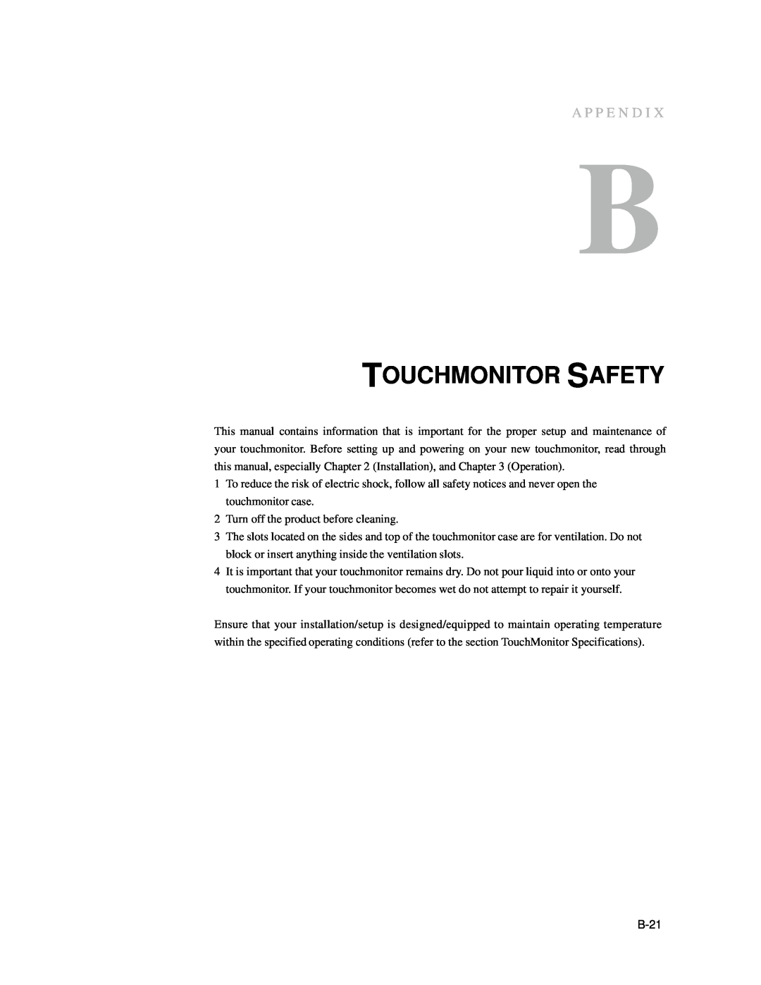 Elo TouchSystems 1939L manual Touchmonitor Safety, A P P E N D I 