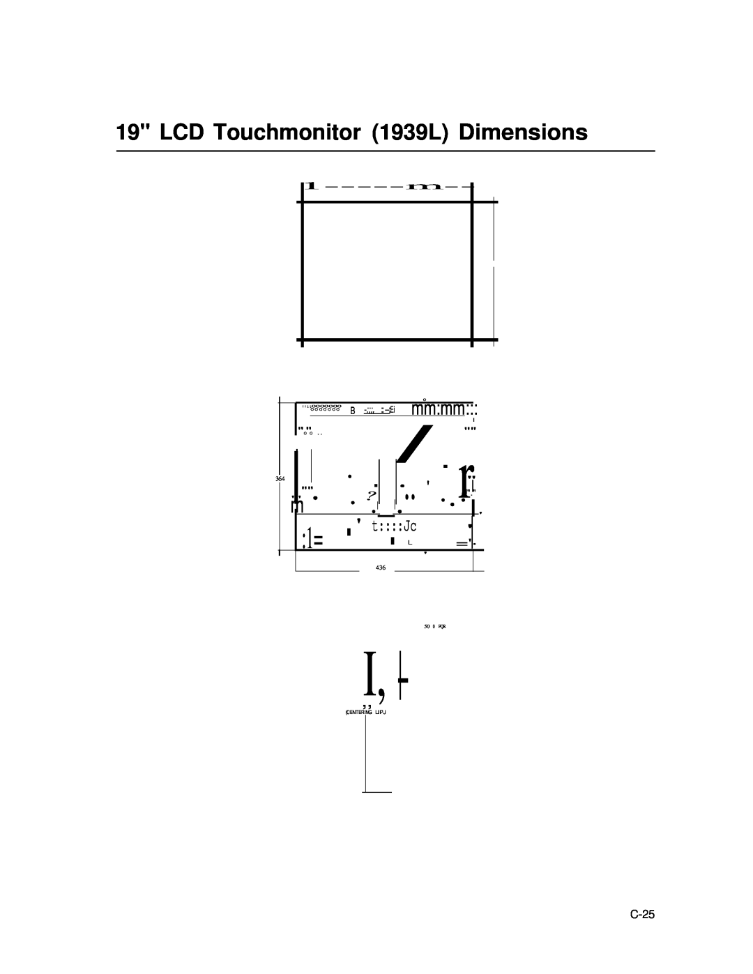 Elo TouchSystems manual C-25, LCD Touchmonitor 1939L Dimensions, mmmm, 50 0 FQR, Centering Lipj, 0000000 
