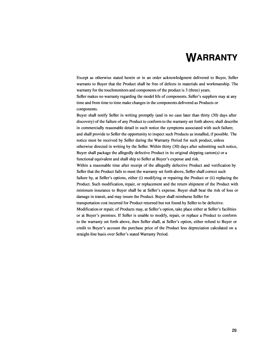 Elo TouchSystems 1939L manual Warranty 