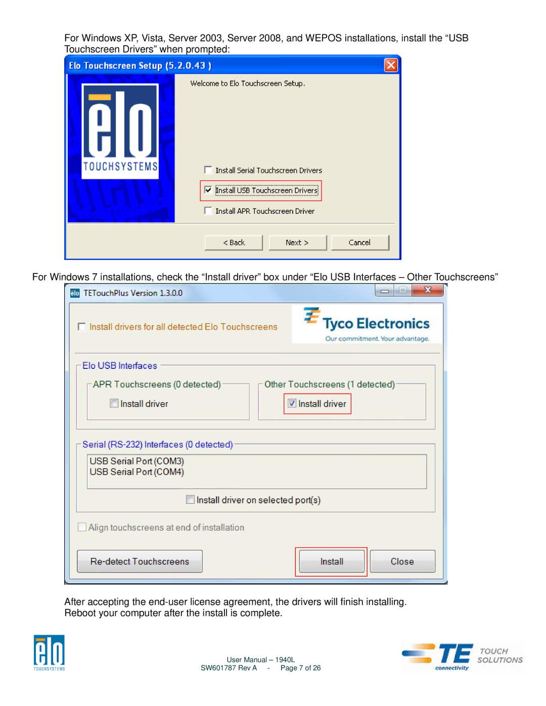 Elo TouchSystems 1940L user manual SW601787 Rev a Page 7 