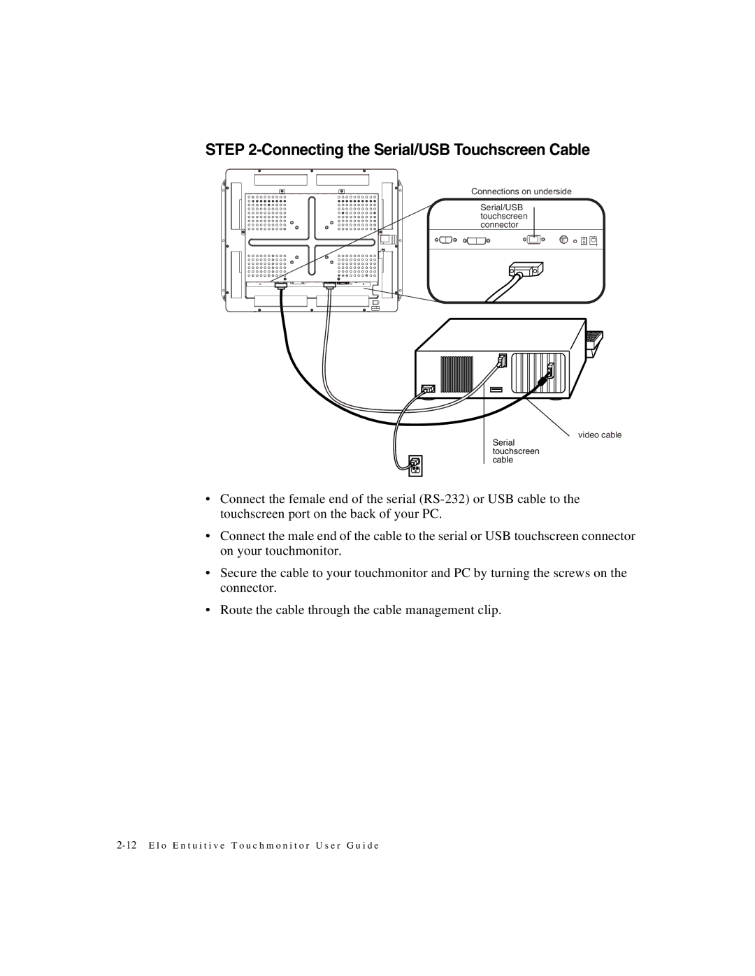 Elo TouchSystems 1947L manual Connecting the Serial/USB Touchscreen Cable 