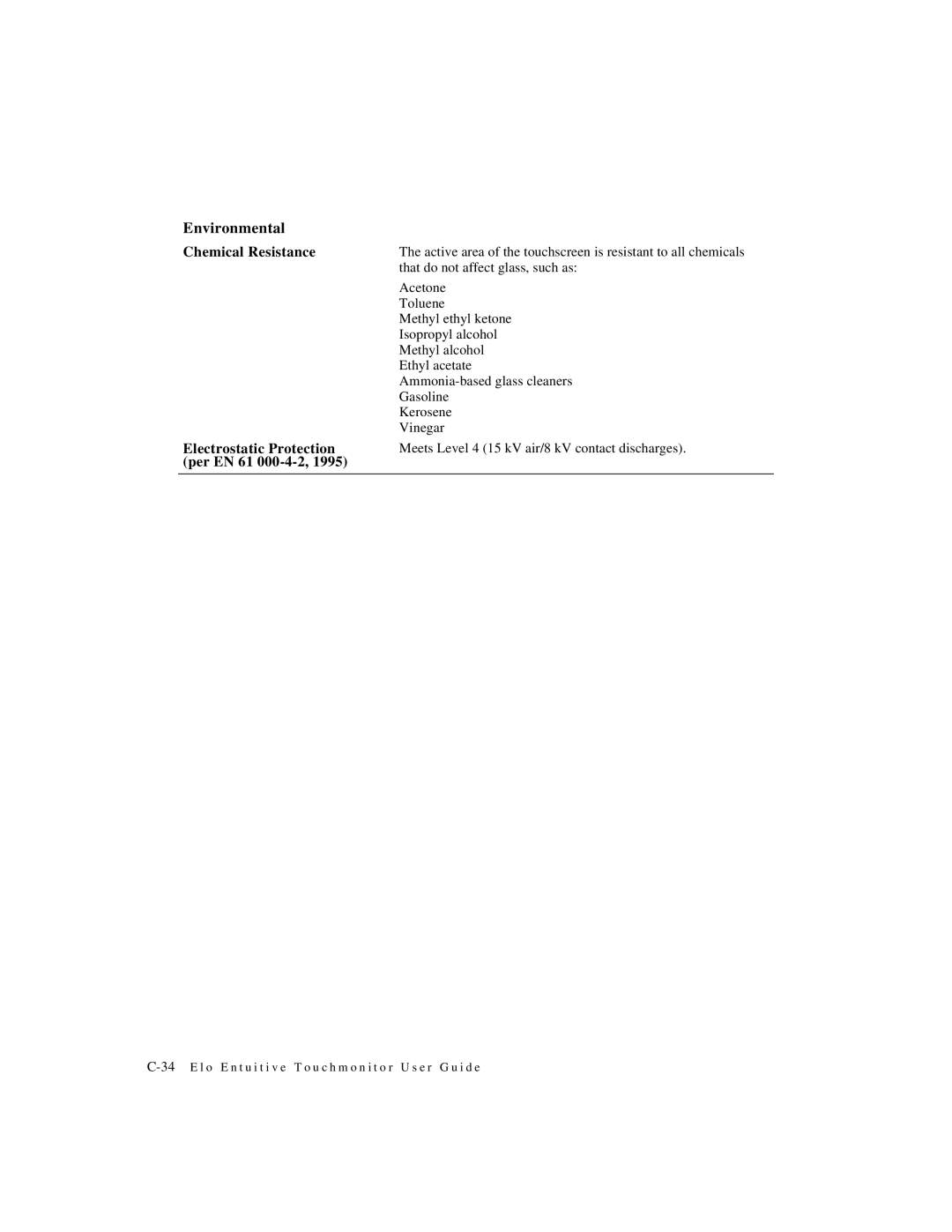 Elo TouchSystems 1947L manual Environmental 