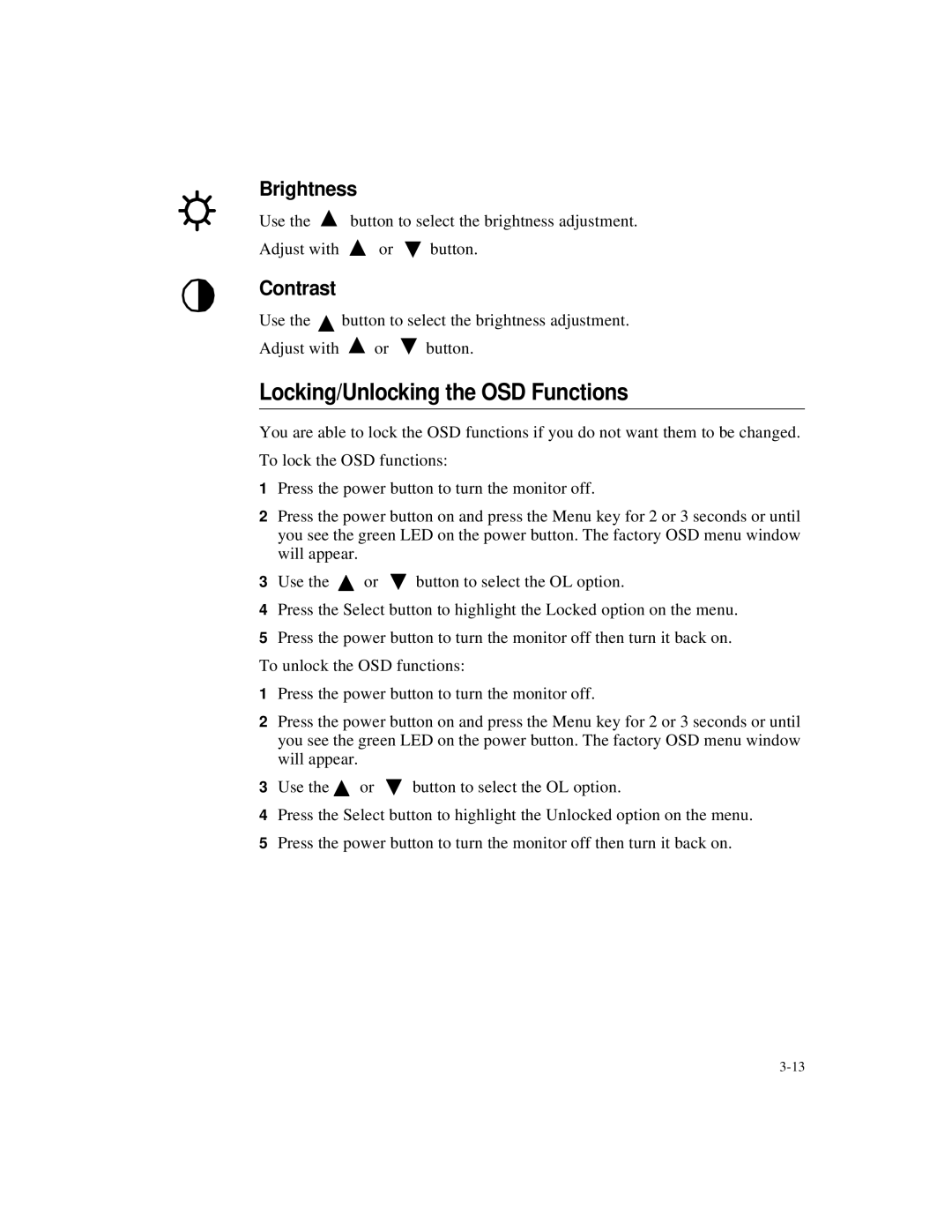 Elo TouchSystems 2125C Series manual Locking/Unlocking the OSD Functions 