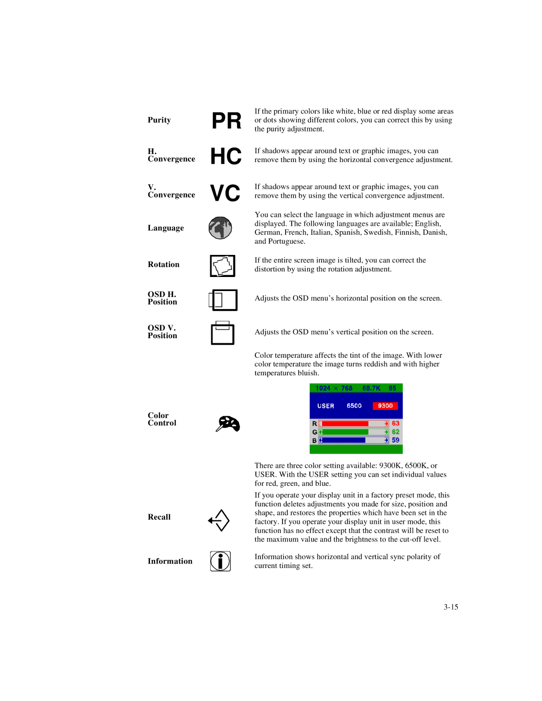 Elo TouchSystems 2125C Series manual Osd H 