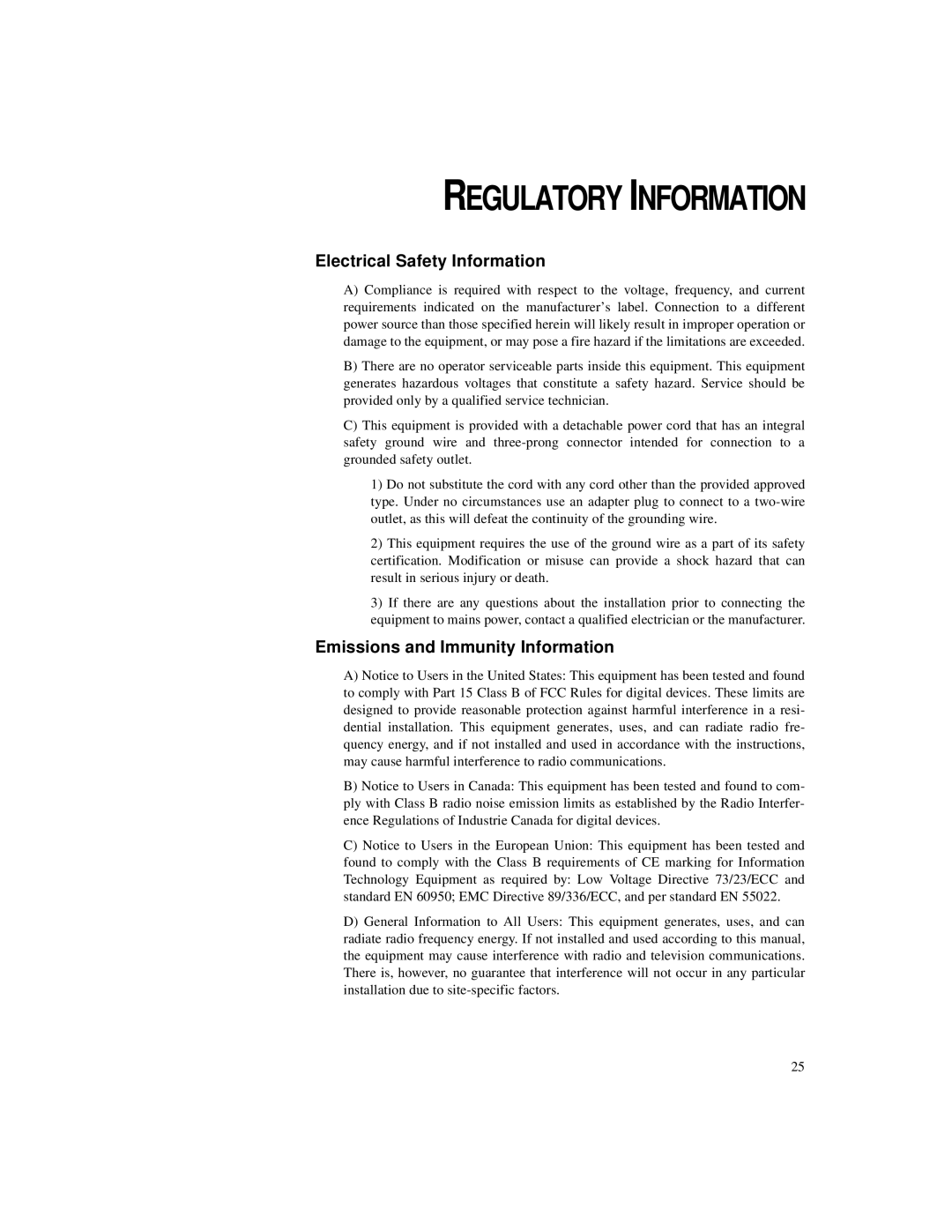 Elo TouchSystems 2125C Series manual Regulatory Information, Electrical Safety Information 