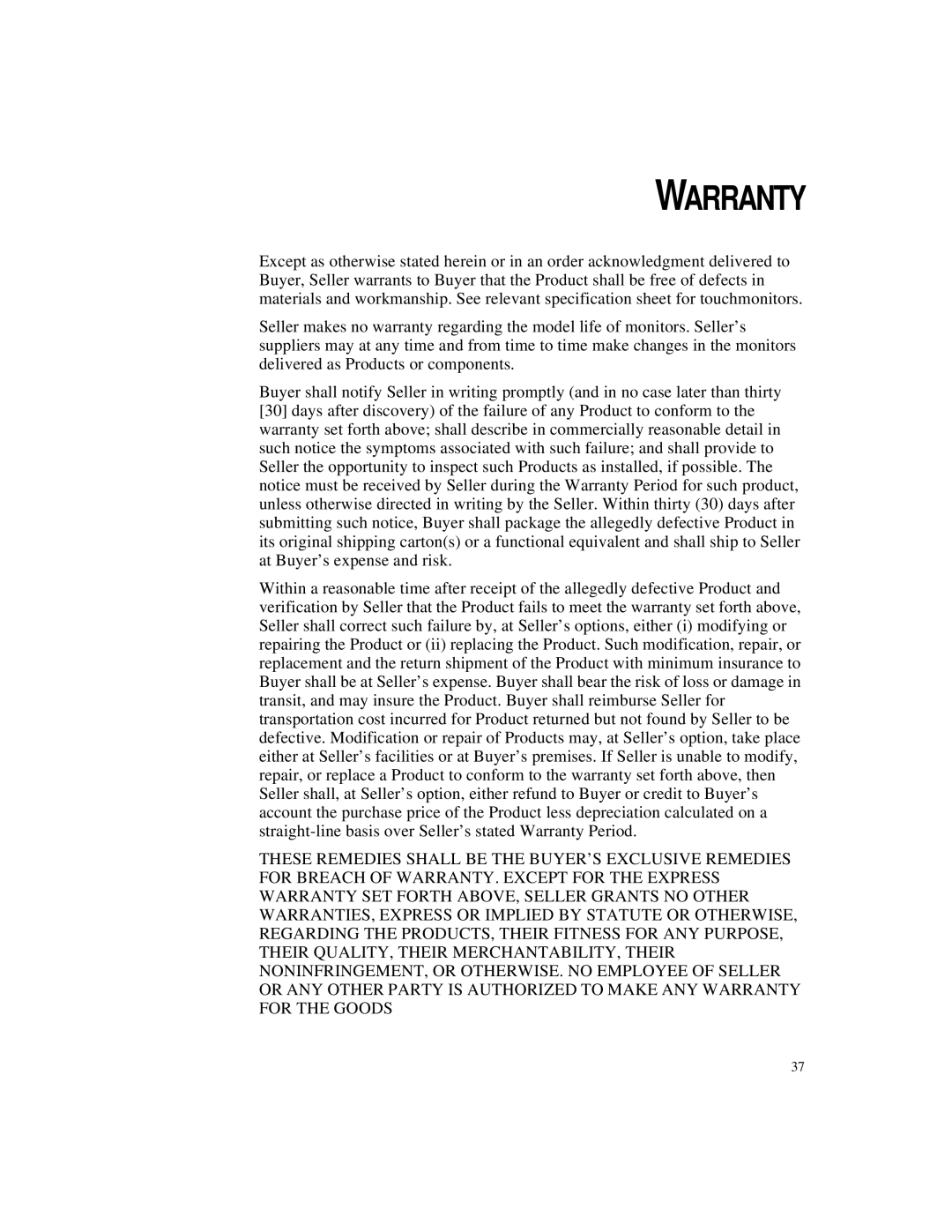 Elo TouchSystems 2125C Series manual Warranty 