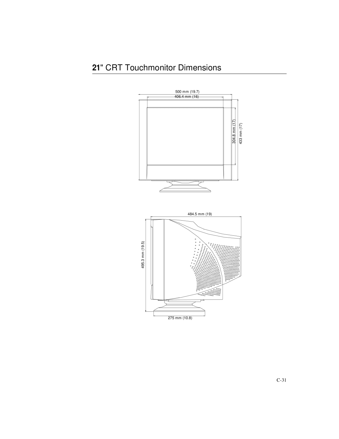 Elo TouchSystems 2125C manual CRT Touchmonitor Dimensions 