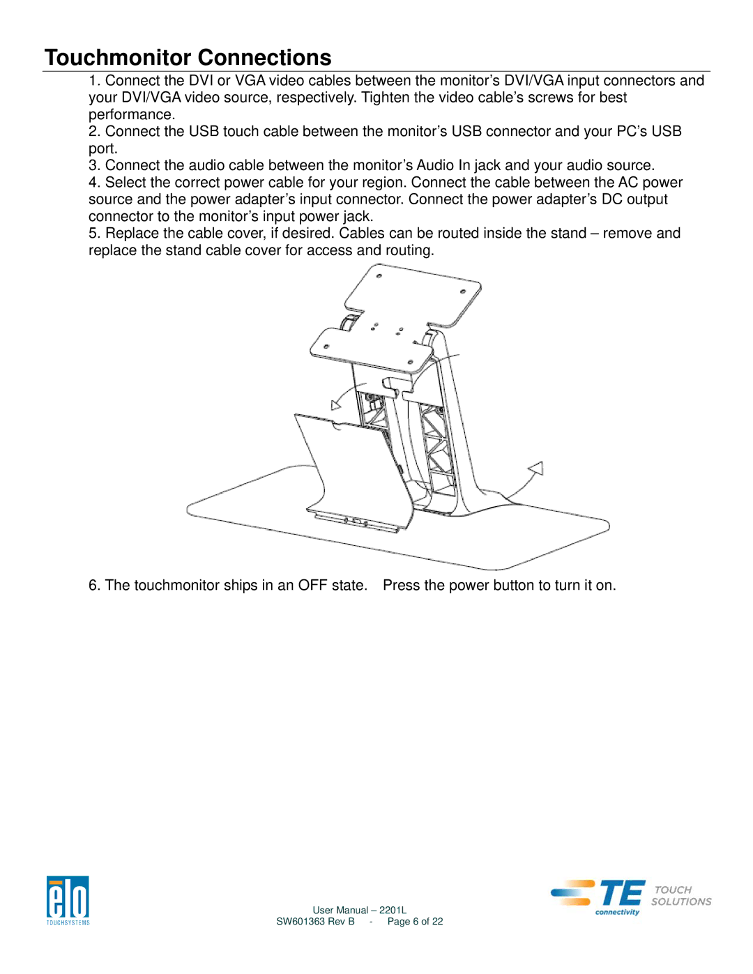 Elo TouchSystems 2201L user manual Touchmonitor Connections 