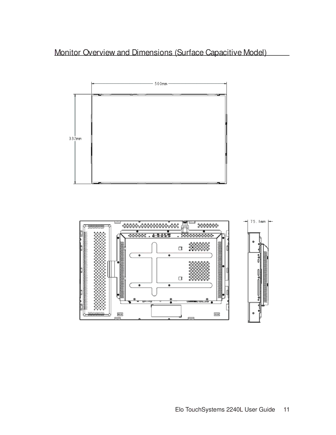 Elo TouchSystems 2240L manual Monitor Overview and Dimensions Surface Capacitive Model 