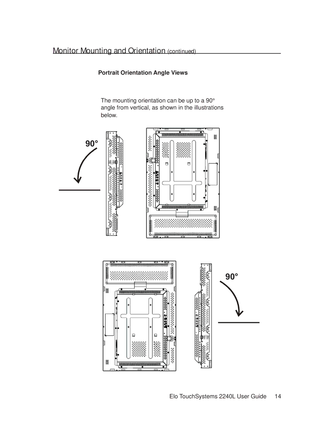 Elo TouchSystems 2240L manual Portrait Orientation Angle Views 