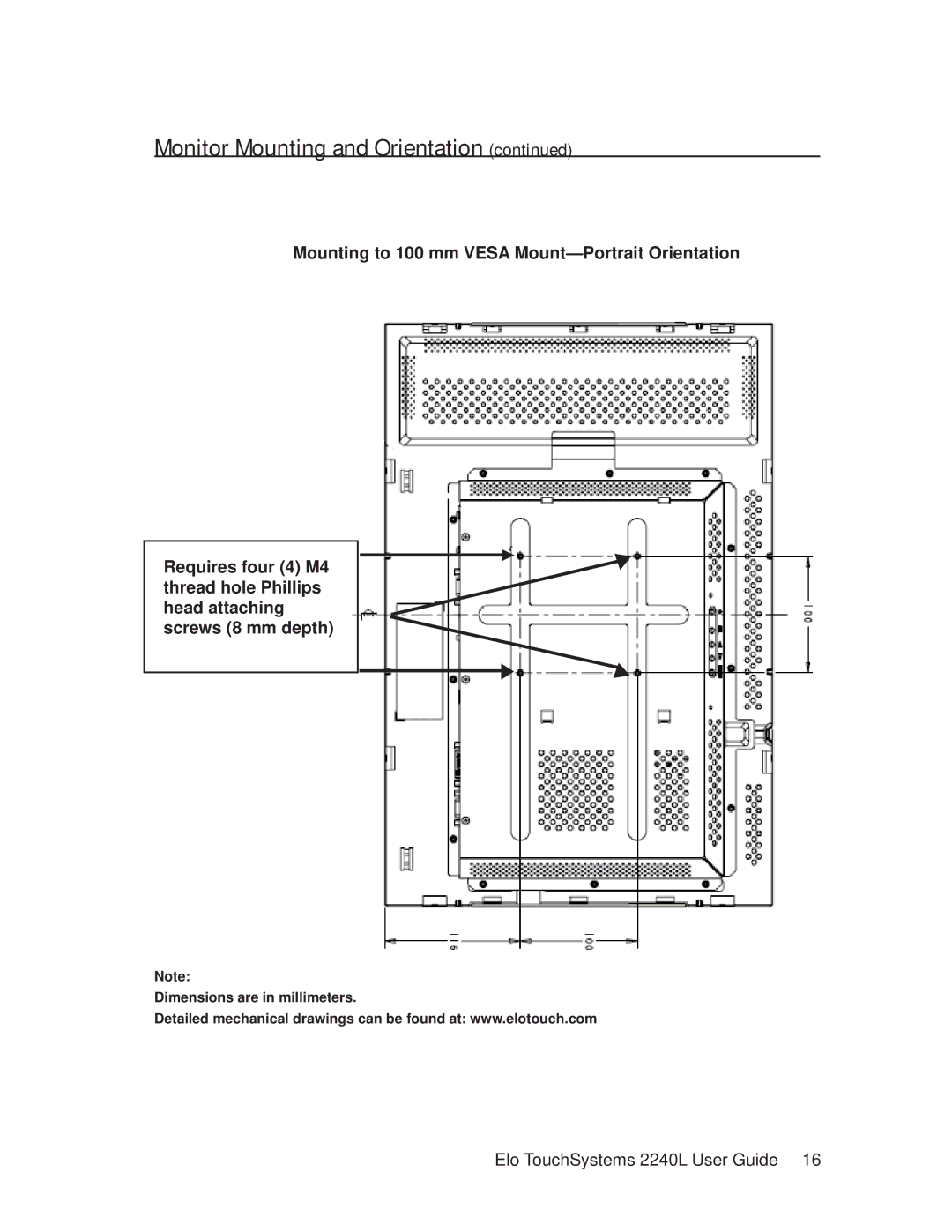 Elo TouchSystems 2240L manual Monitor Mounting and Orientation 