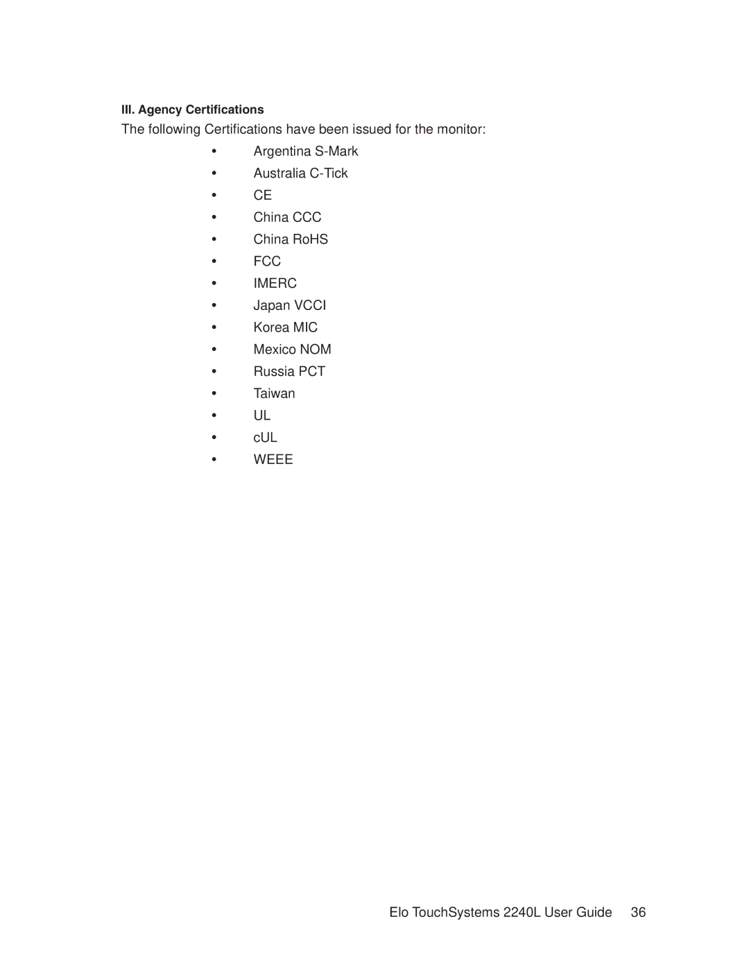 Elo TouchSystems 2240L manual FCC Imerc 