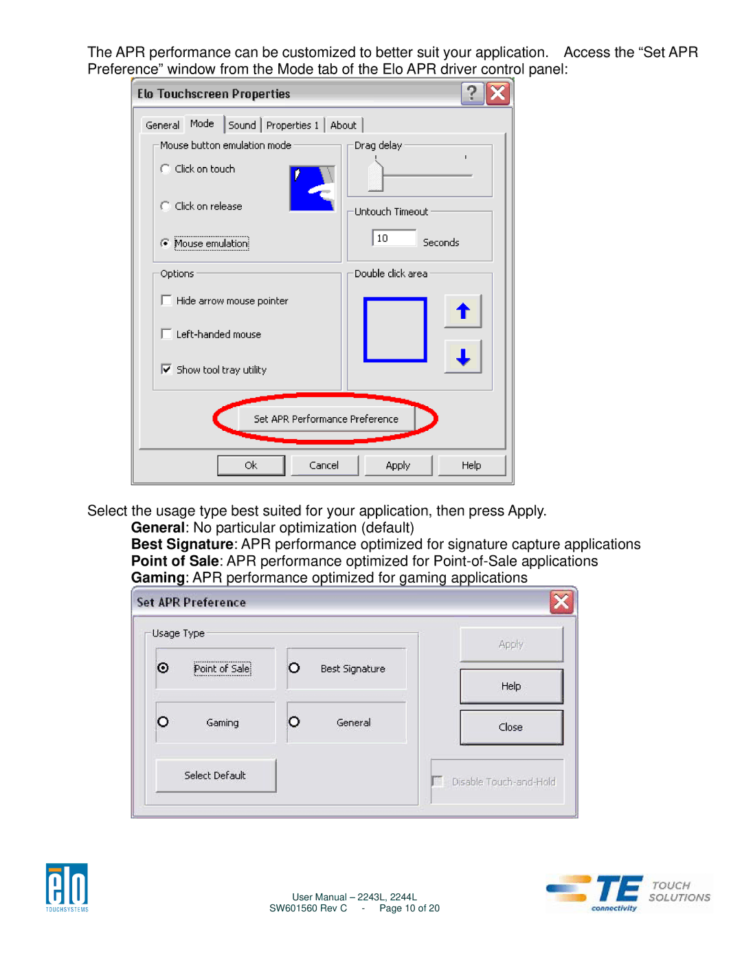 Elo TouchSystems user manual 2243L, 2244L 