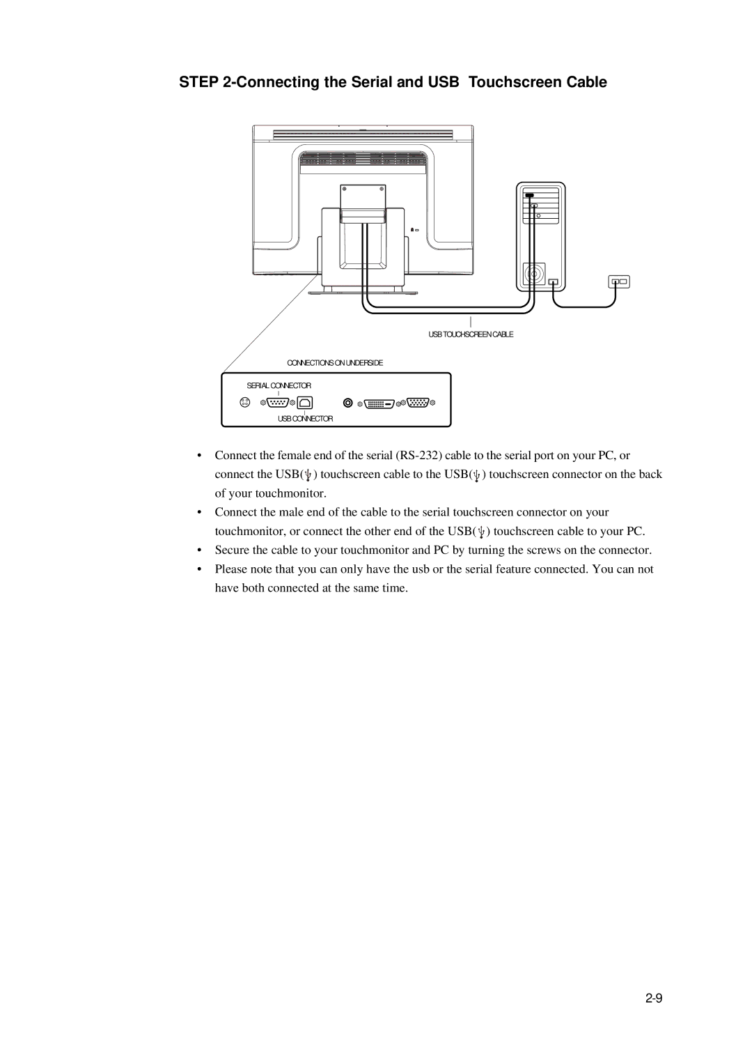 Elo TouchSystems 2400LM manual Connecting the Serial and USB Touchscreen Cable 