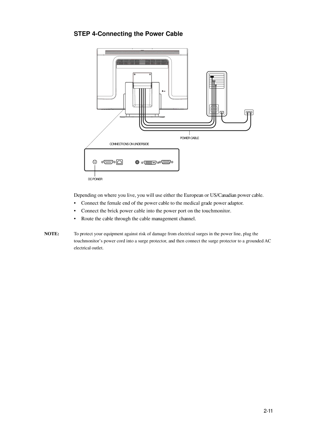 Elo TouchSystems 2400LM manual Connecting the Power Cable 