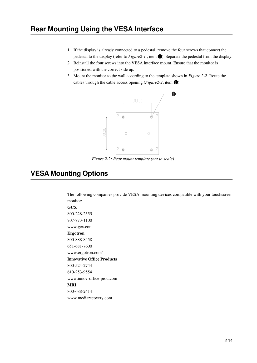 Elo TouchSystems 2400LM Rear Mounting Using the Vesa Interface, Vesa Mounting Options, Ergotron Innovative Office Products 