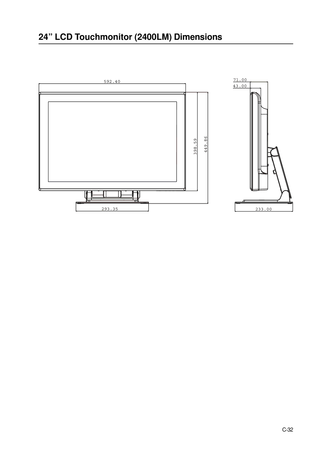 Elo TouchSystems manual LCD Touchmonitor 2400LM Dimensions 