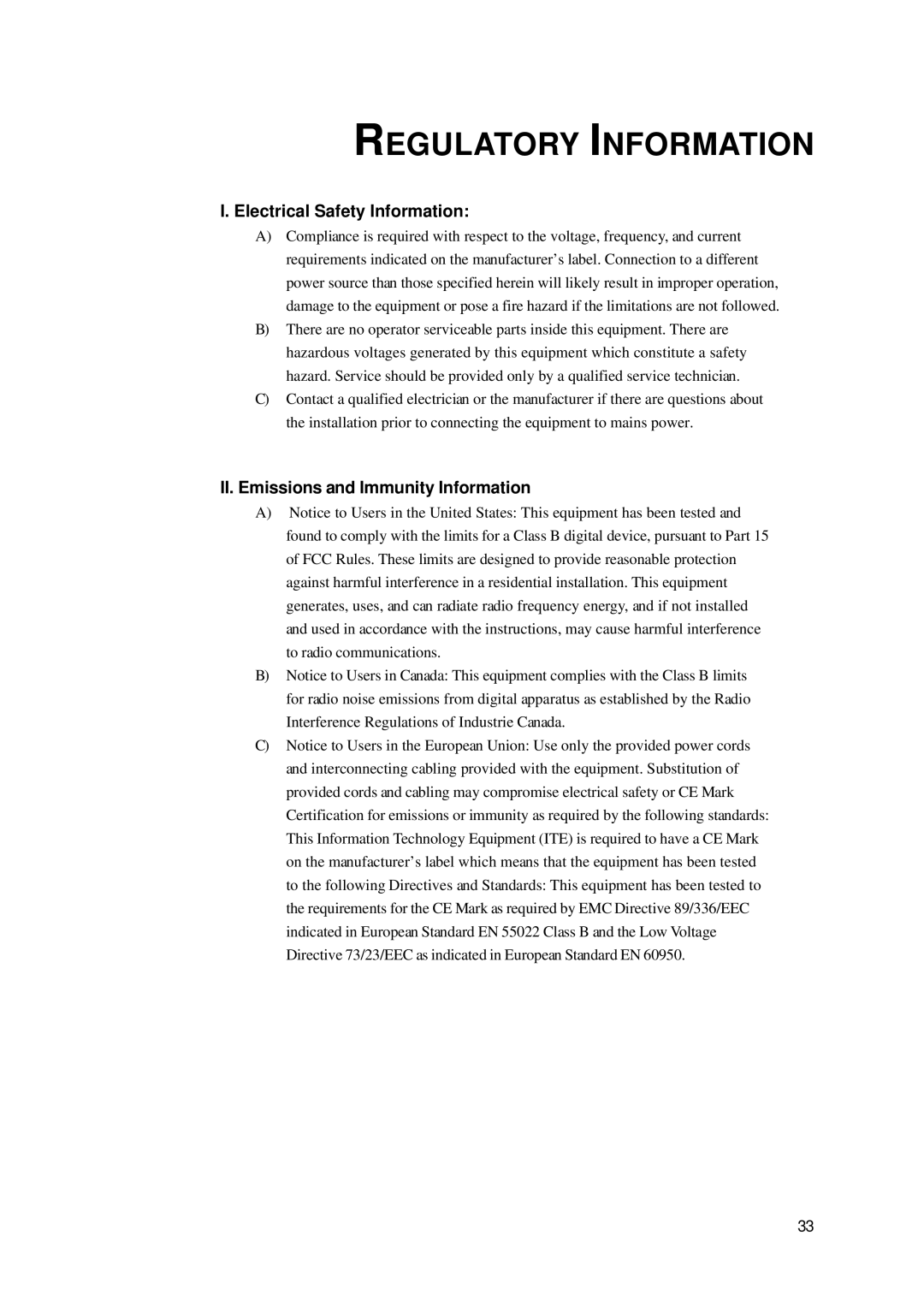 Elo TouchSystems 2400LM manual Regulatory Information, Electrical Safety Information 