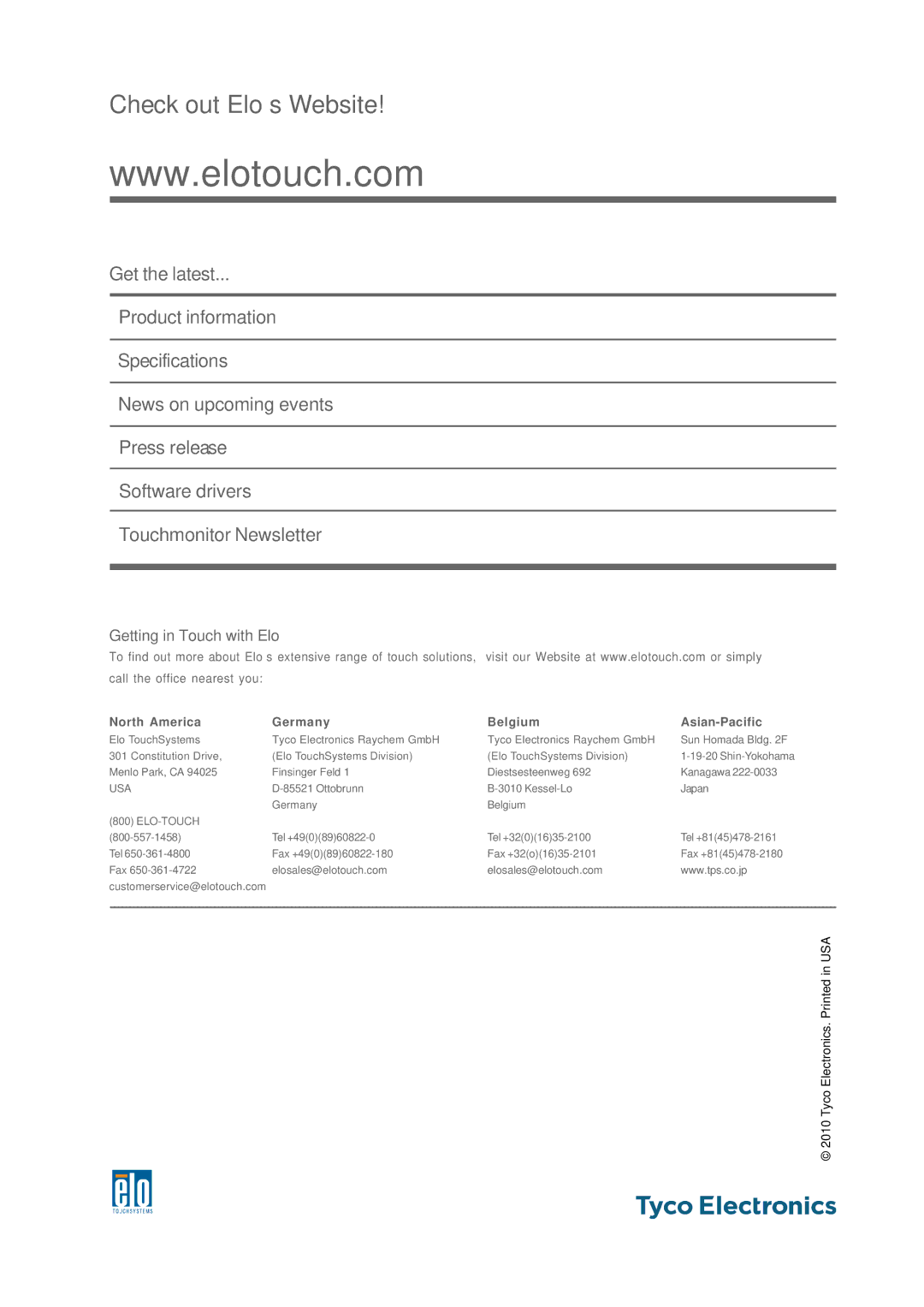 Elo TouchSystems 2400LM manual Check out Elo’s Website 