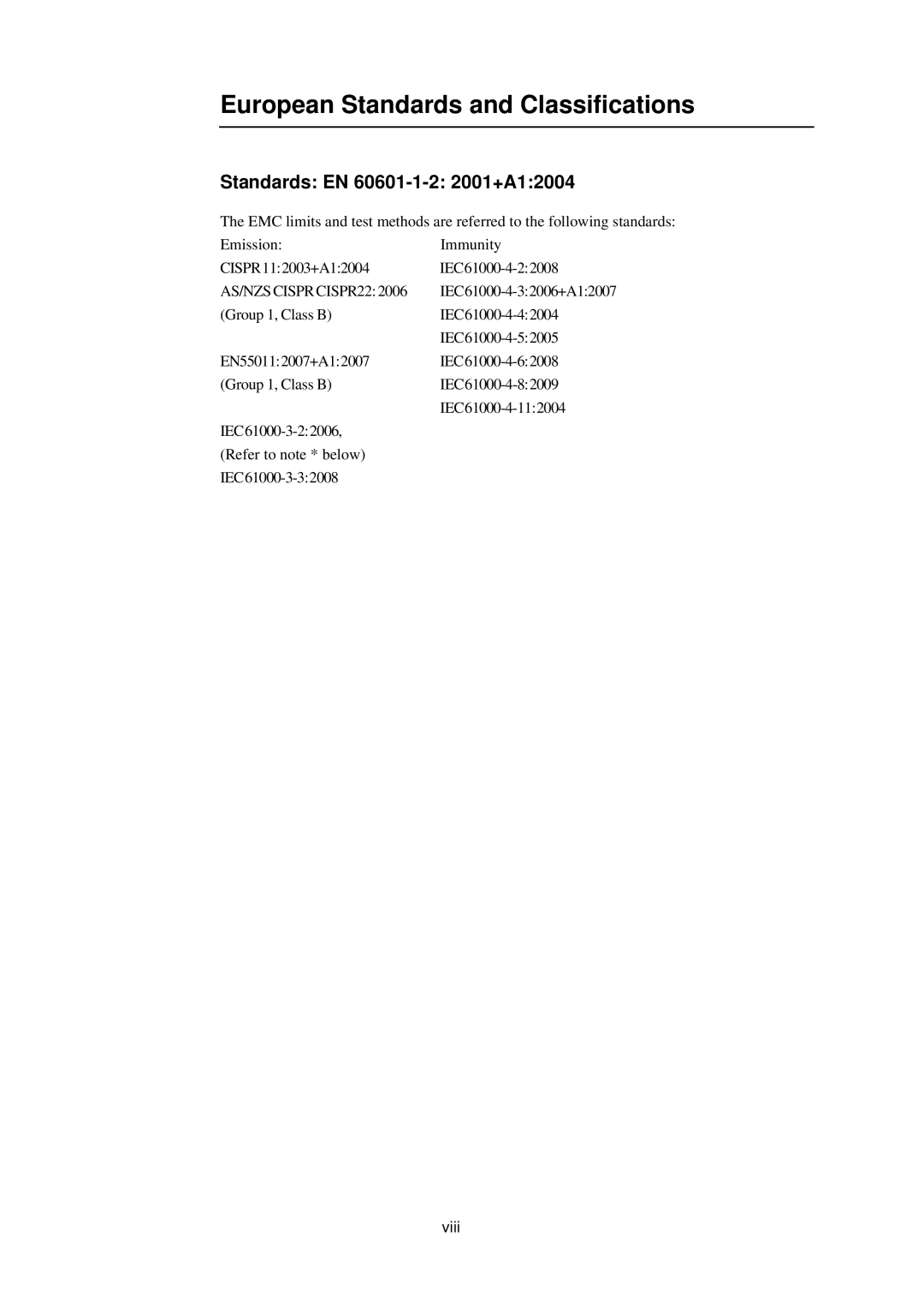 Elo TouchSystems 2400LM manual European Standards and Classifications, Standards EN 60601-1-2 2001+A12004 