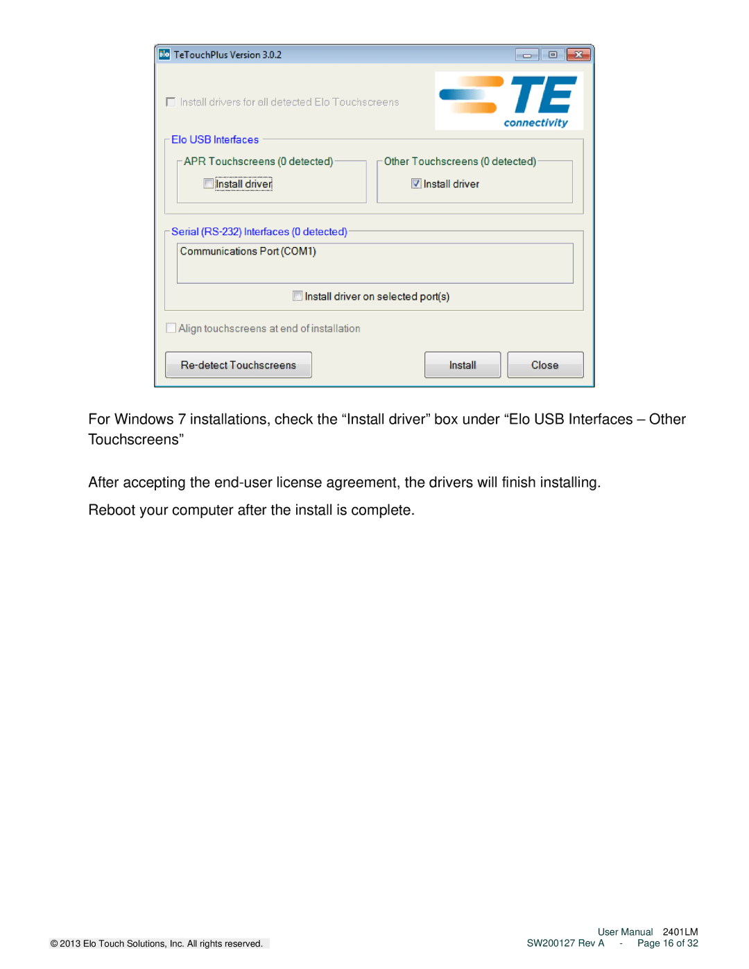 Elo TouchSystems 2401LM user manual SW200127 Rev a Page 16 