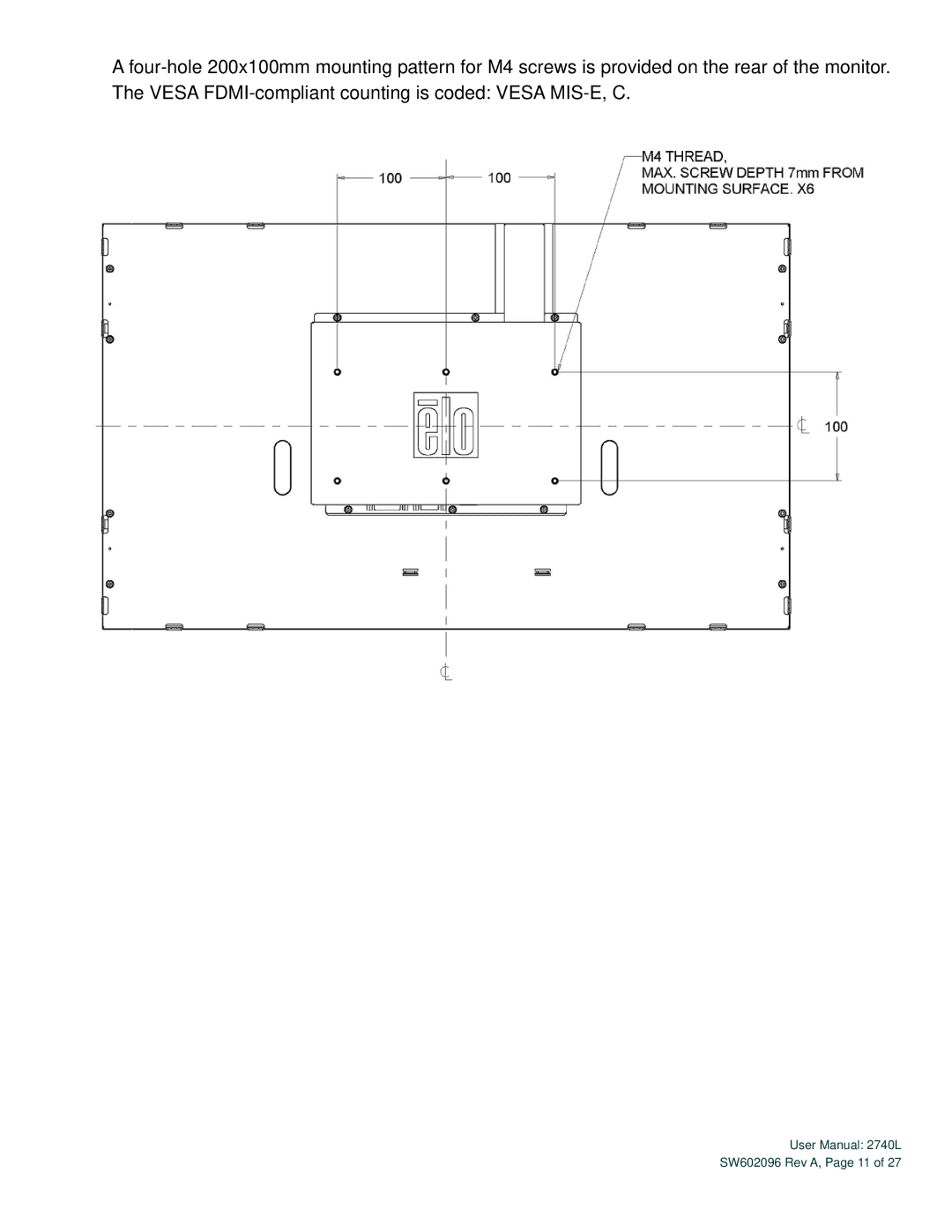 Elo TouchSystems 2740L user manual SW602096 Rev A, Page 11 