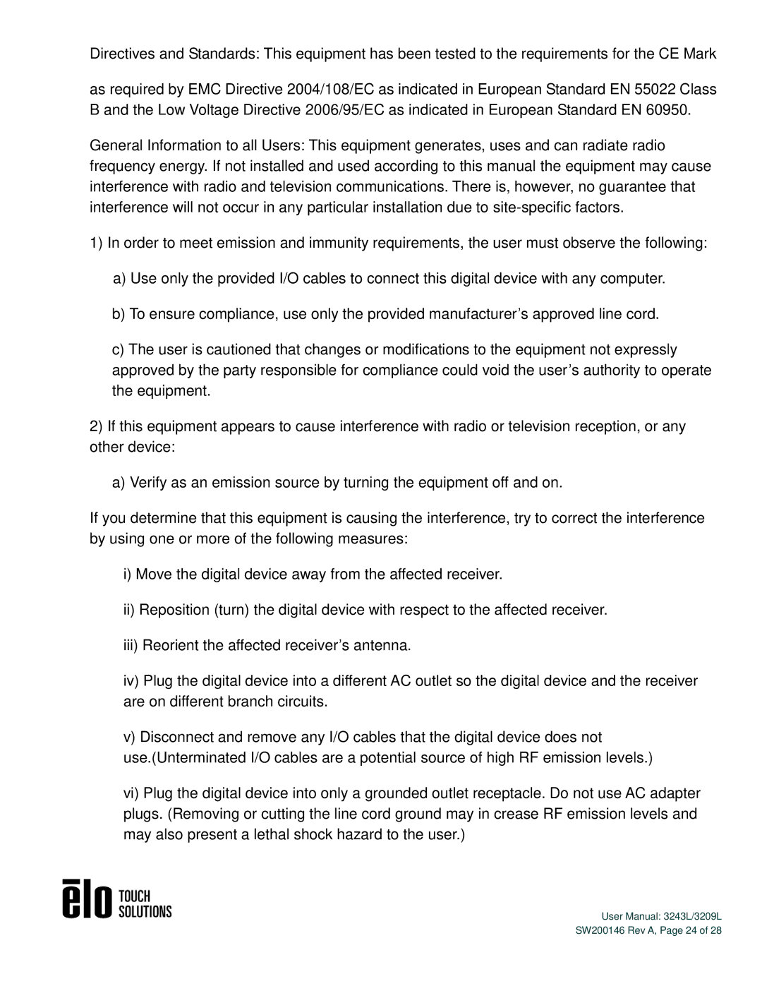 Elo TouchSystems 3243L/3209L user manual SW200146 Rev A, Page 24 