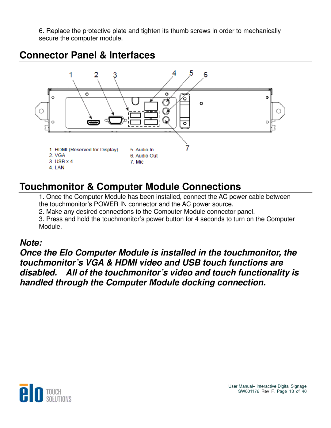 Elo TouchSystems 5500L, 4600L, 4200L, 3200L user manual SW601176 Rev F, Page 13 