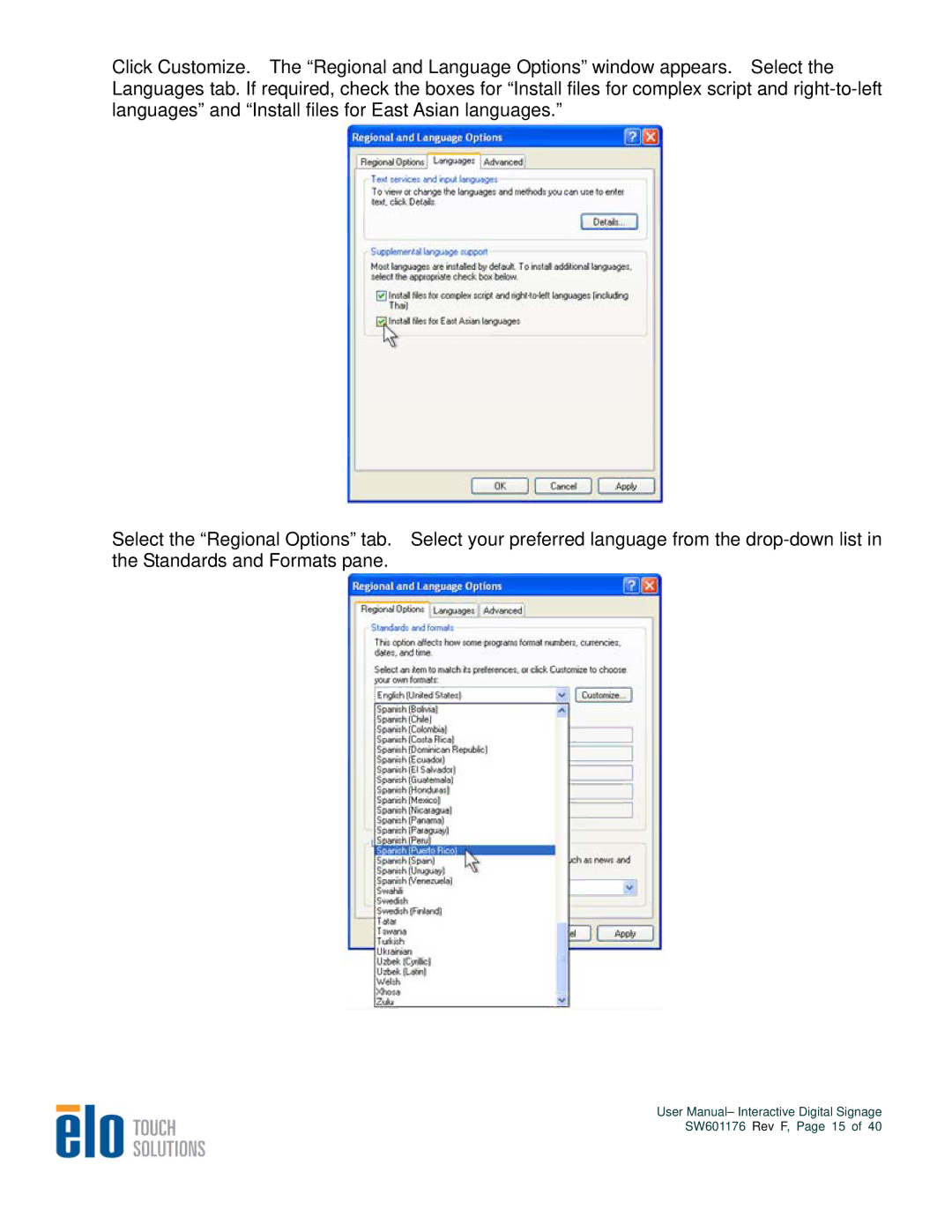 Elo TouchSystems 3200L, 4600L, 5500L, 4200L user manual SW601176 Rev F, Page 15 