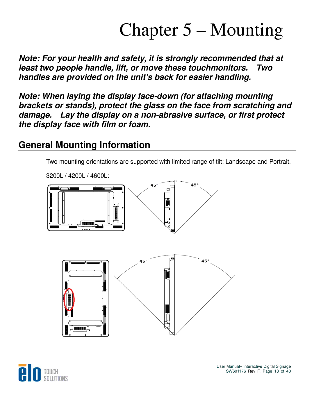 Elo TouchSystems 4200L, 4600L, 5500L, 3200L user manual General Mounting Information 