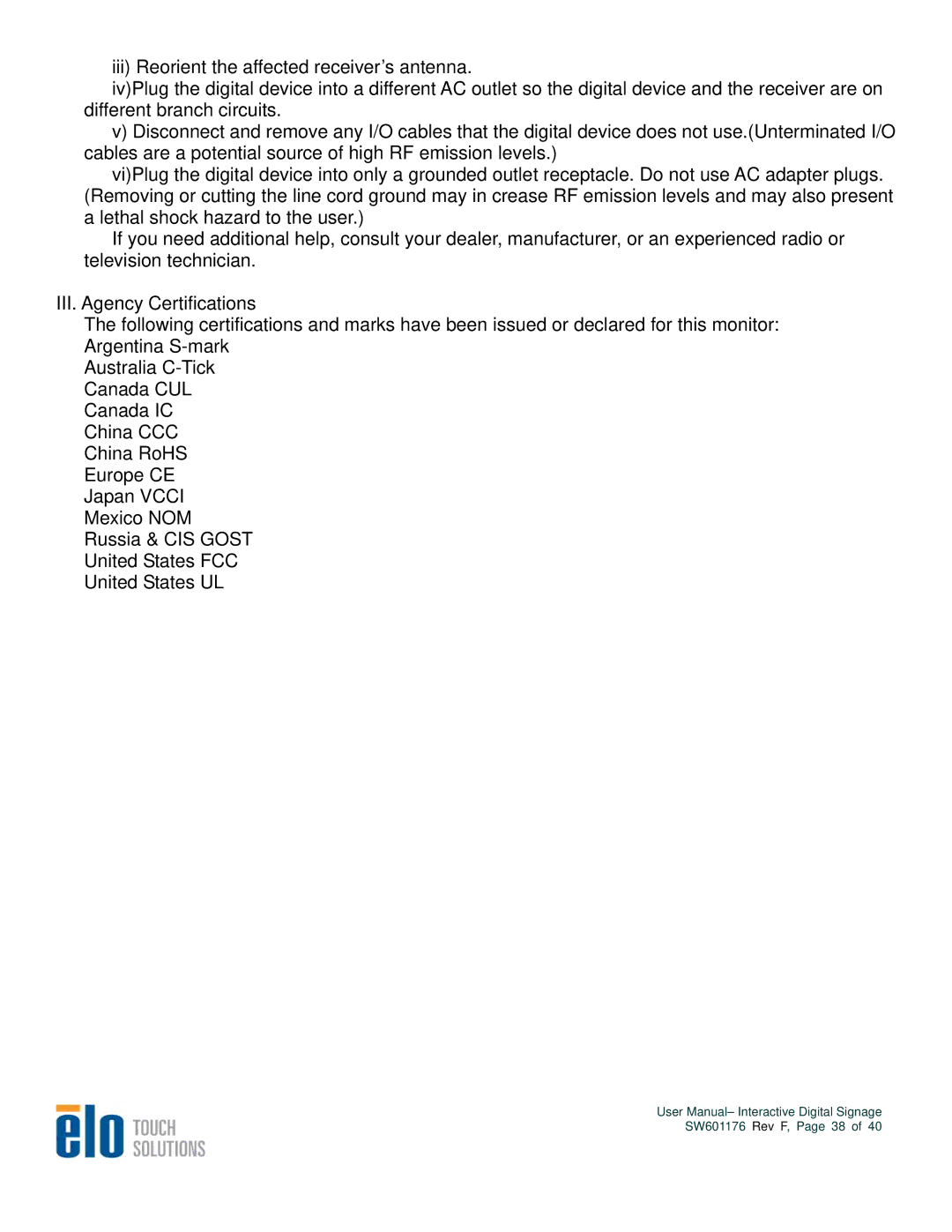 Elo TouchSystems 4200L, 4600L, 5500L, 3200L user manual SW601176 Rev F, Page 38 