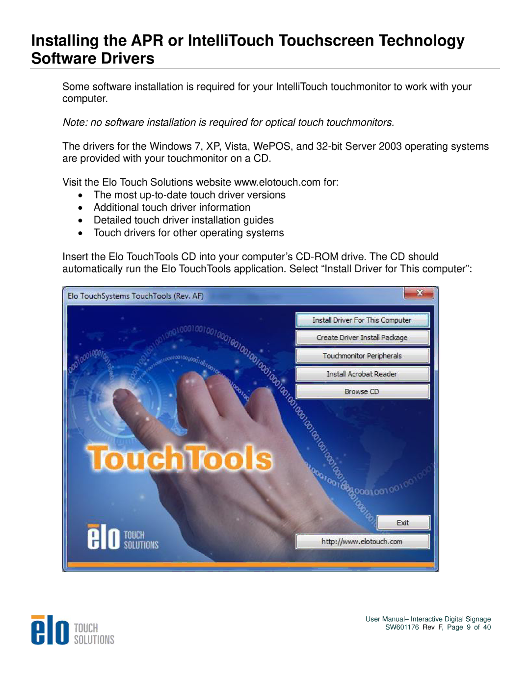 Elo TouchSystems 5500L, 4600L, 4200L, 3200L user manual SW601176 Rev F, Page 9 