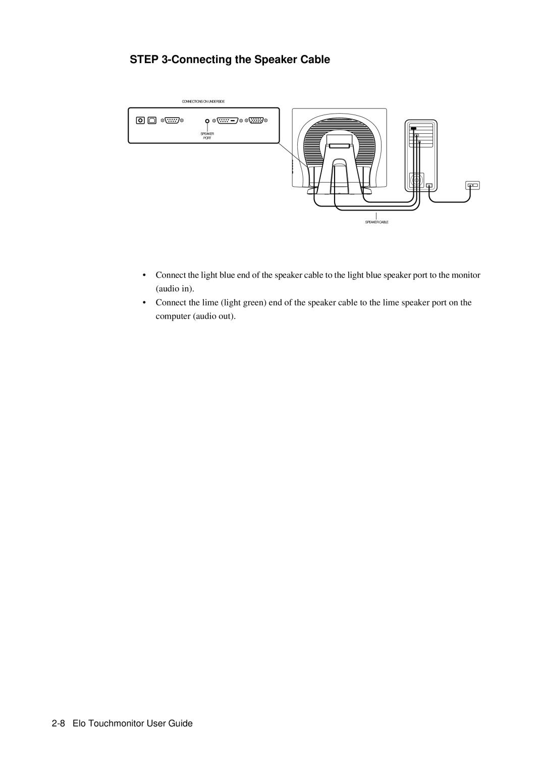 Elo TouchSystems 5000 manual Connecting the Speaker Cable 