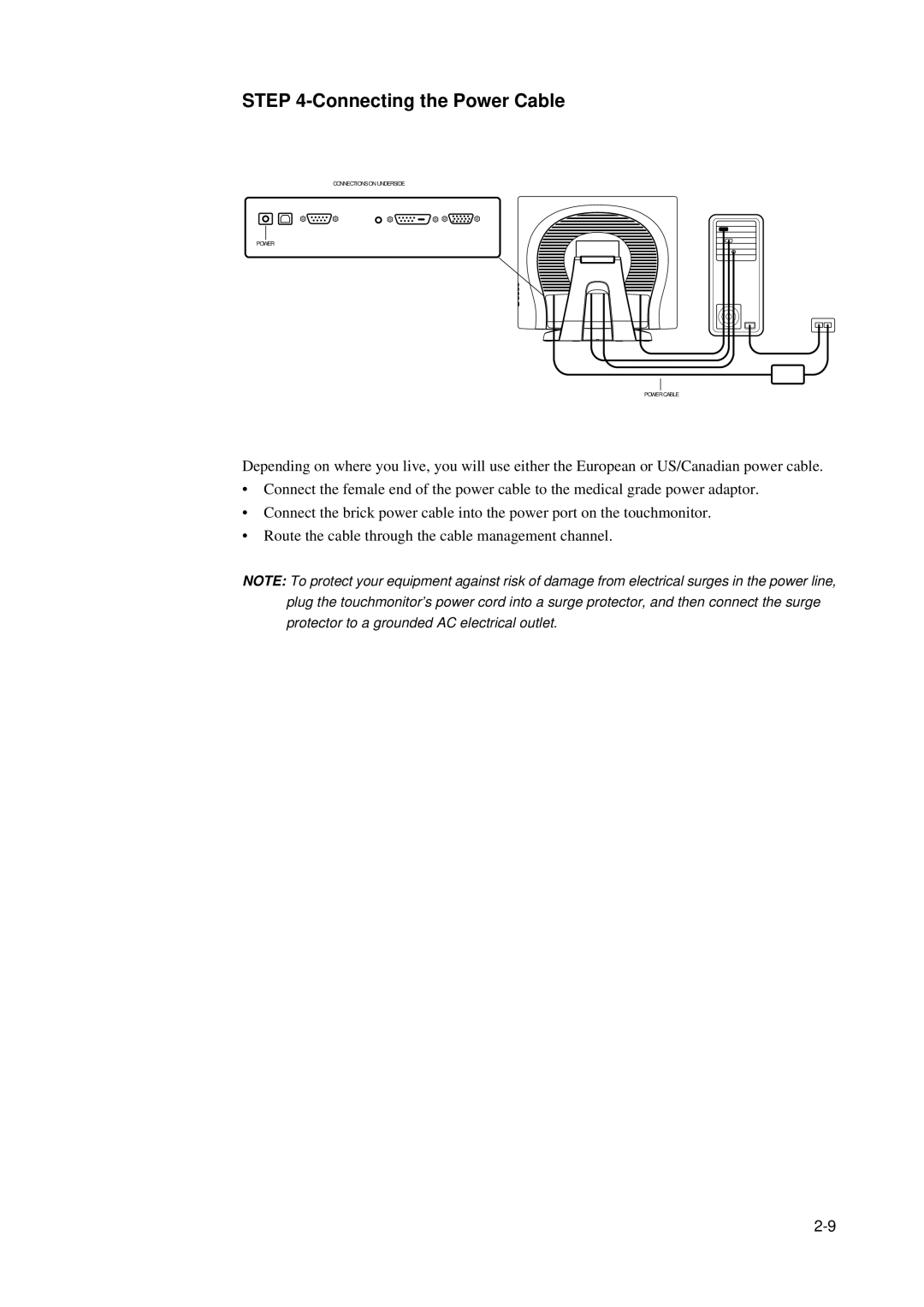 Elo TouchSystems 5000 manual Connecting the Power Cable 