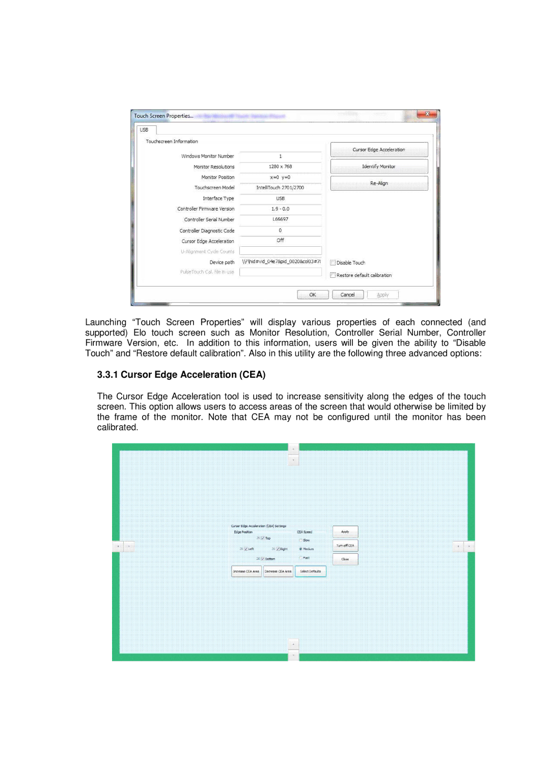 Elo TouchSystems 6.3.0 user manual Cursor Edge Acceleration CEA 