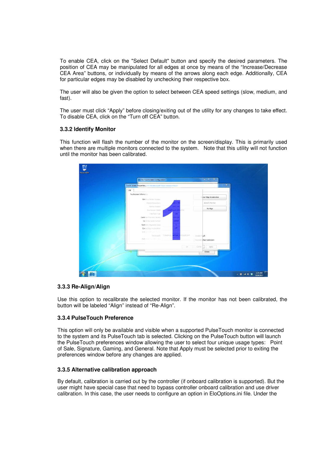 Elo TouchSystems 6.3.0 Identify Monitor, Re-Align/Align, PulseTouch Preference, Alternative calibration approach 