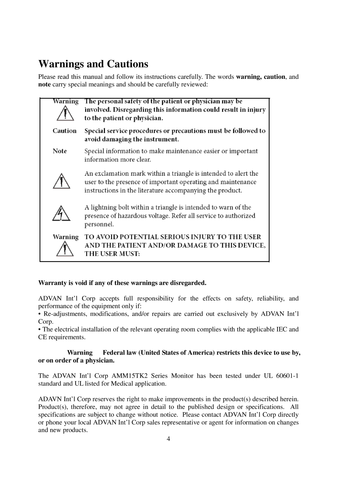 Elo TouchSystems AMM15TK2-TEW operation manual Warranty is void if any of these warnings are disregarded 