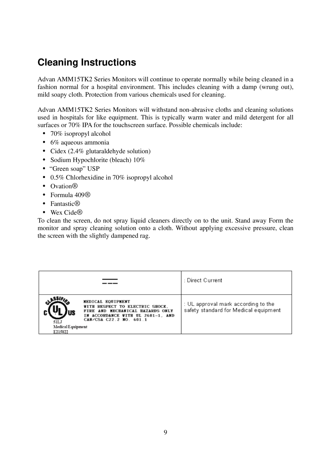 Elo TouchSystems AMM15TK2-TEW operation manual Cleaning Instructions 