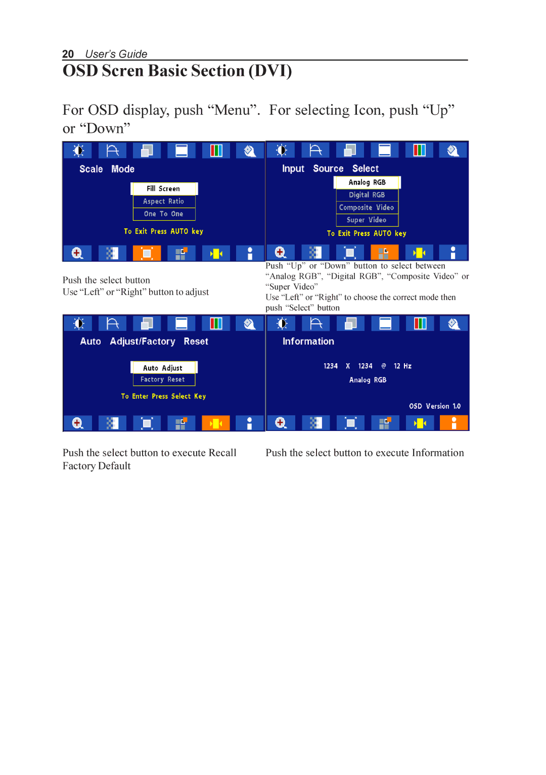 Elo TouchSystems AMM170TK, AMM18TK, AMM19TK, AMM17TK manual Push the select button to execute Recall 